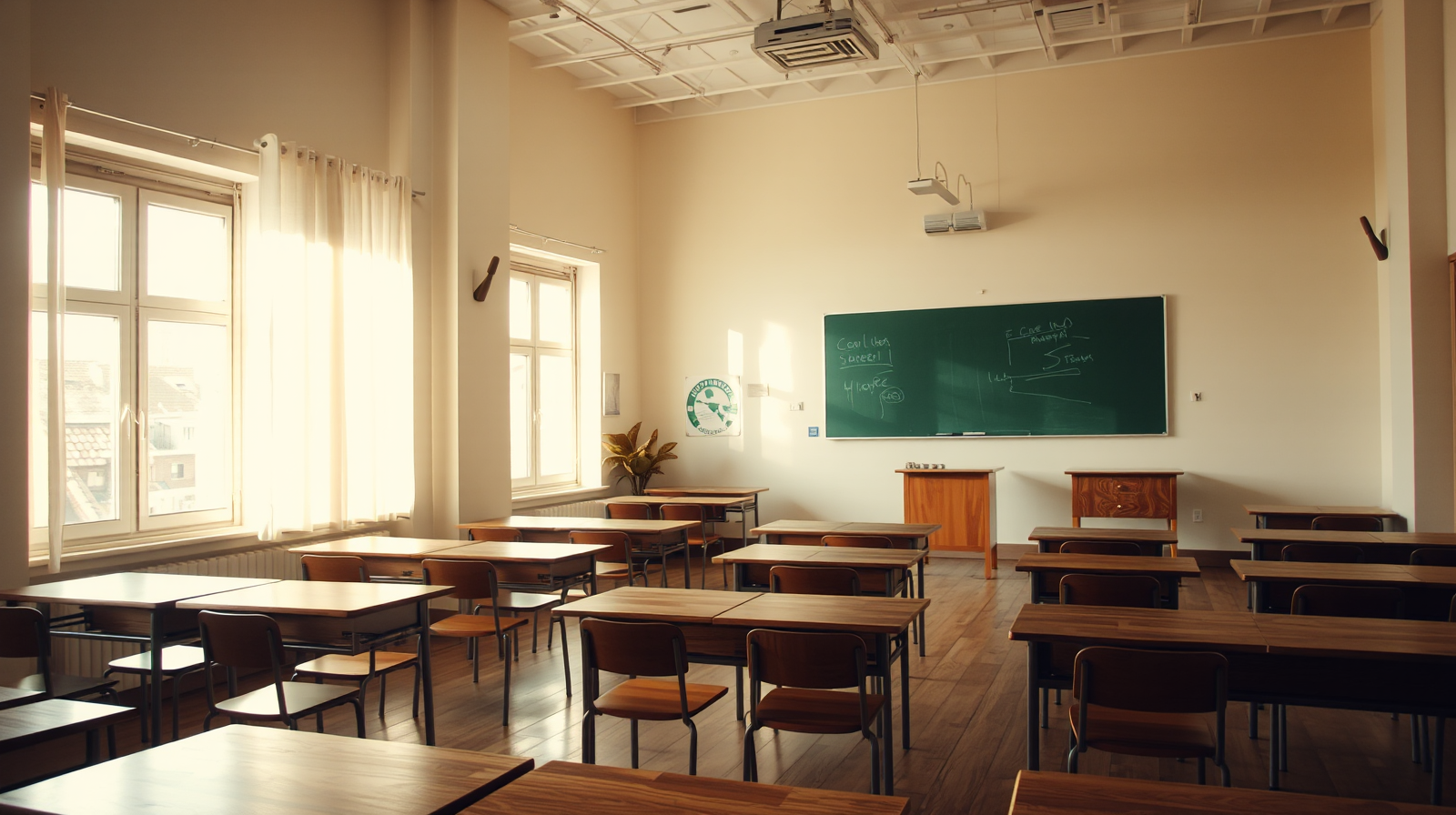 Aula scolastica italiana moderna con cattedra e banchi, simbolo delle nomine docenti ATP nel secondo turno